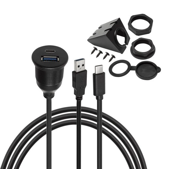 Type C 3.1 Car Mount Flush Waterproof Extension Cable